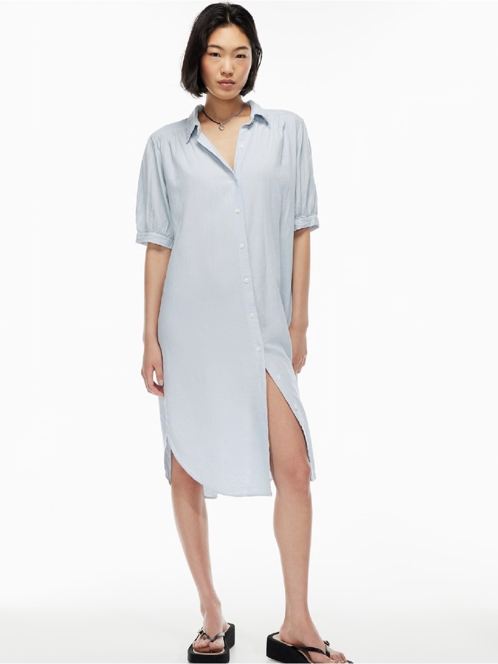 Aritzia Wilfred Free Awaken Linen Midi Dress in Cloud Blue Size S